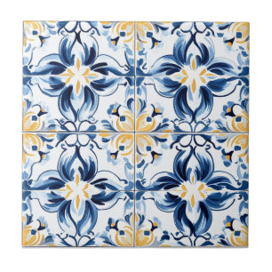 Blauw en goud patroon keramische tegel tegeltje