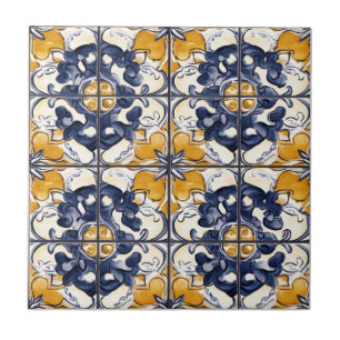Blauw en goud patroon keramische tegel tegeltje