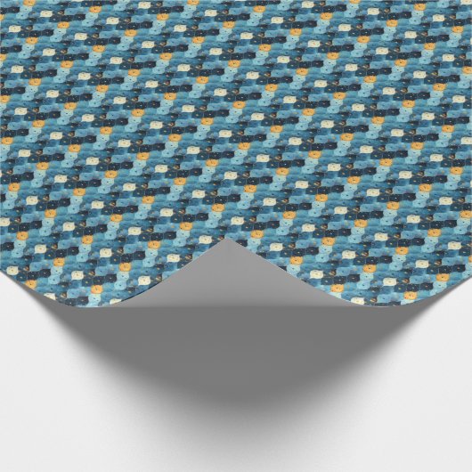 Blauw en Goud Patroon Verjaardag Gift Wrapping Pap Cadeaupapier (Hoek)
