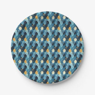 Blauw en goud patroon verjaardagsfeest papieren bo bordje