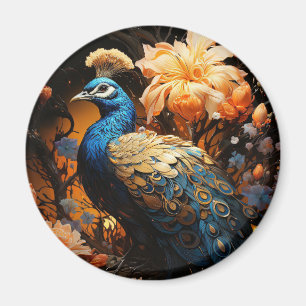 Blauw en Goud Pauw door AI Gegenereerd Magneet