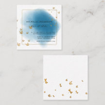Blauw en goud penseelstreken vierkant visitekaartj