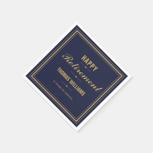 Blauw en goud pensioenfeest servet (Hoek)