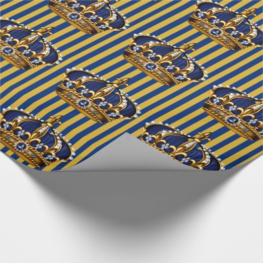 Blauw en Goud Prince Baby shower inpakpapier (Hoek)