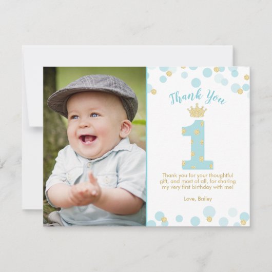 Blauw en Goud Prins 1e verjaardag Kaart (Voorkant)