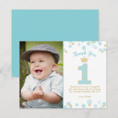 Blauw en Goud Prins 1e verjaardag Kaart (Voorkant / Achterkant)