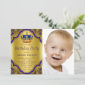 Blauw en Goud Prins Verjaardagsfeest Kaart (Staand voorkant)