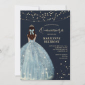 blauw en goud prinses Quinceañera Kaart (Voorkant)
