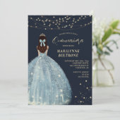 blauw en goud prinses Quinceañera Kaart (Staand voorkant)