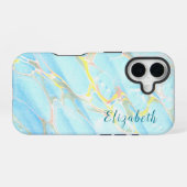 Blauw en Goud Print Zomer Modern Custom Name iPhone 16 Hoesje (Achterkant horizontaal)