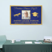 Blauw en Goud PsyD Quote Foto Afstuderen 2025 Spandoek (Beurs)