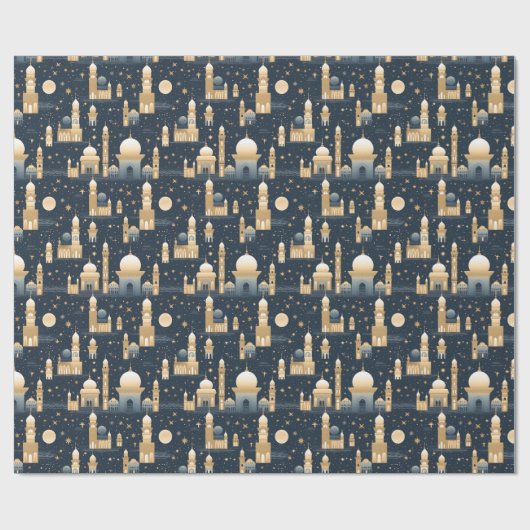 Blauw en goud Ramadan en Eid Cadeaupapier (Vlak)