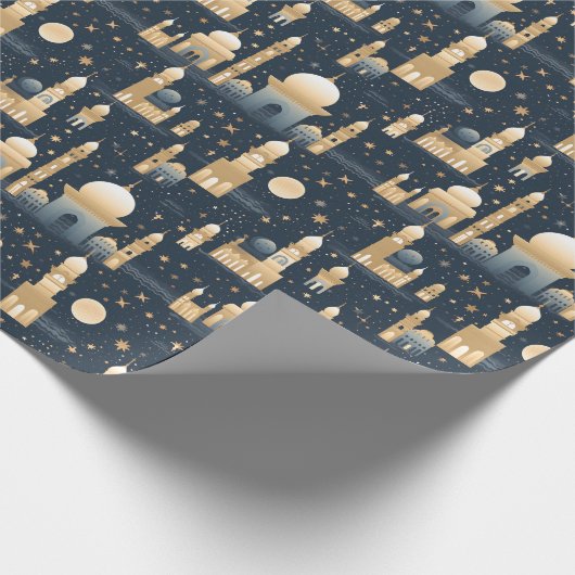 Blauw en goud Ramadan en Eid Cadeaupapier (Hoek)