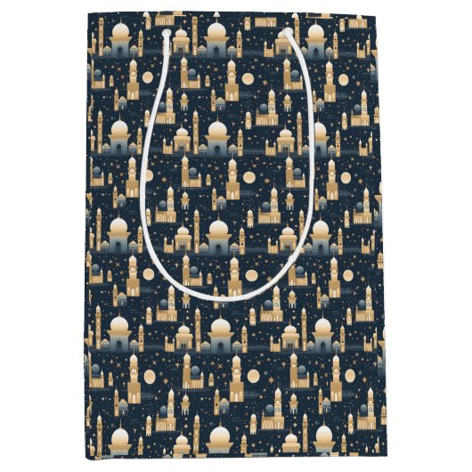 Blauw en goud Ramadan en Eid Medium Cadeauzakje (Voorkant)