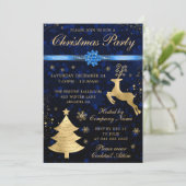 Blauw en goud rendier en boom kerstfeest kaart (Staand voorkant)