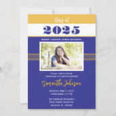 Blauw en Goud Retro Afstuderen Aankondiging Uitnod (Voorkant)