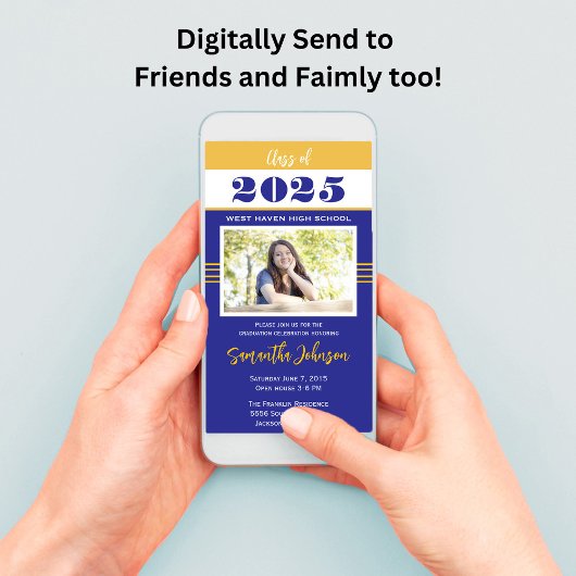 Blauw en Goud Retro Afstuderen Aankondiging Uitnod