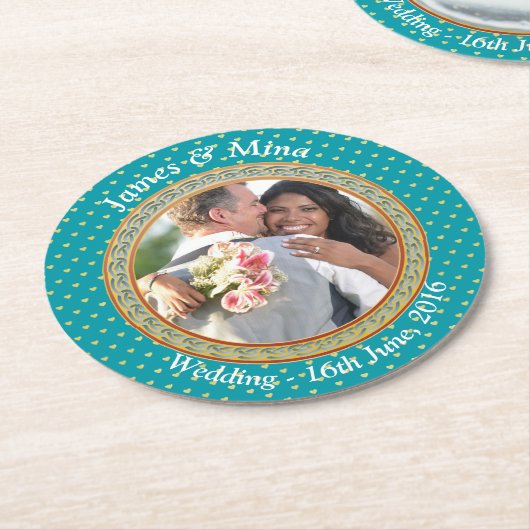  blauw en goud ronde kartonnen onderzetter (Gebogen)