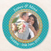  blauw en goud ronde kartonnen onderzetter (Voorkant)