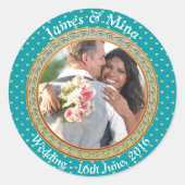 Blauw en Goud Ronde Sticker (Voorkant)