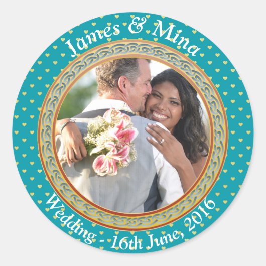 Blauw en Goud  Ronde Sticker (Voorkant)