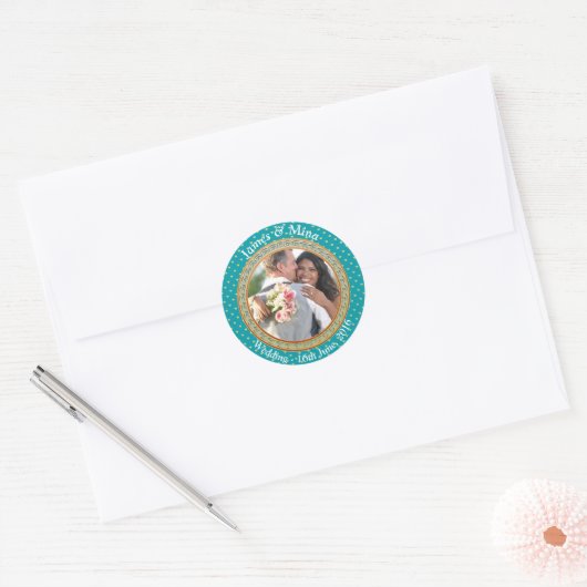 Blauw en Goud Ronde Sticker (Envelop)