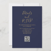 Blauw en Goud Rustieke Bloemencode met QR Code Tro Kaart (Achterkant)