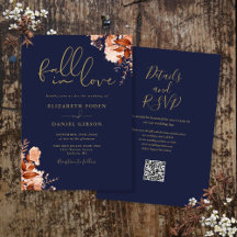 Blauw en Goud Rustieke Bloemencode met QR Code Tro