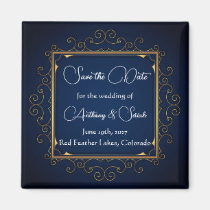 Blauw en goud "save the date" magneet