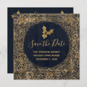Blauw en Goud Save the Date Zakelijke feestdagen Aankondiging (Voorkant / Achterkant)