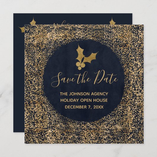 Blauw en Goud Save the Date Zakelijke feestdagen Aankondiging (Voorkant / Achterkant)