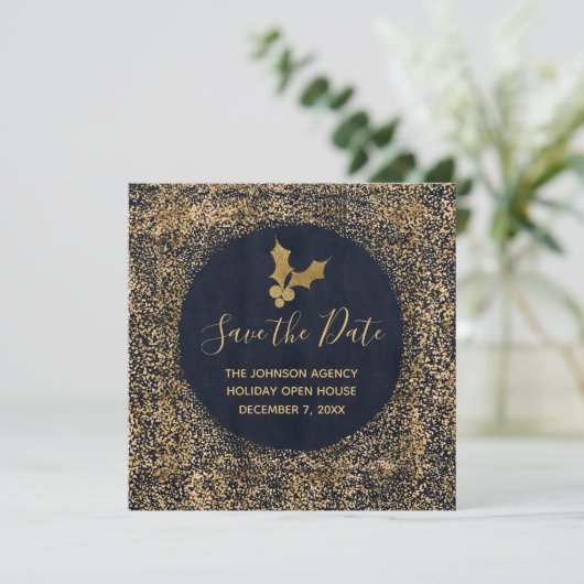 Blauw en Goud Save the Date Zakelijke feestdagen Aankondiging (Staand voorkant)