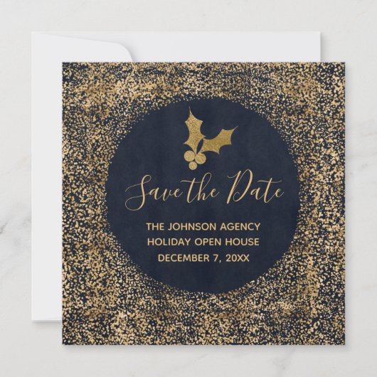 Blauw en Goud Save the Date Zakelijke feestdagen Aankondiging (Voorkant)