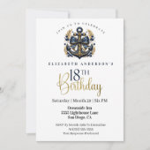 Blauw en Goud Scheepsanker 18e Verjaardag Kaart (Voorkant)