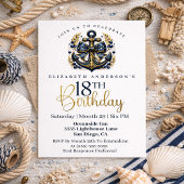 Blauw en Goud Scheepsanker 18e Verjaardag Kaart