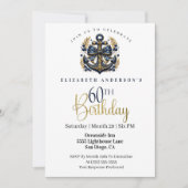 Blauw en Goud Scheepsanker 60e Verjaardag Kaart (Voorkant)