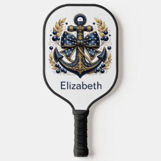 Blauw en Goud Scheepsanker Gepersonaliseerd Pickleball Paddle