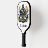 Blauw en Goud Scheepsanker Gepersonaliseerd Pickleball Paddle (Links)