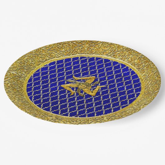 Blauw en Goud Siciliaanse Trinacria Papieren Bordje (Gekanteld)