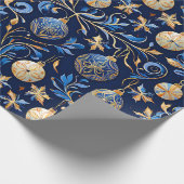 Blauw en Goud Sierlijke Design Kerst Cadeaupapier (Hoek)