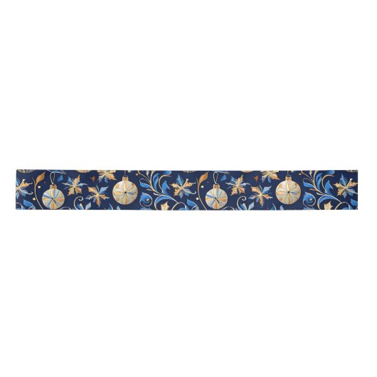 Blauw en Goud Sierlijke Design Kerst Satijnen Lint (Voorkant)