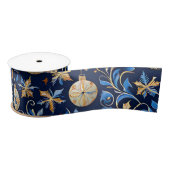 Blauw en Goud Sierlijke Design Kerst Satijnen Lint (Spoel)
