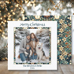 Blauw en Goud Sneeuwmannen Familiefoto Kerstmis Feestdagenkaart<br><div class="desc">Persoonlijke kerstkaarten met een familiefoto.  blauw en gouden sneeuwpoppen feestelijke vakantie achtergrond.</div>