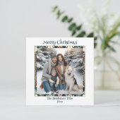 Blauw en Goud Sneeuwmannen Familiefoto Kerstmis Feestdagenkaart (Staand voorkant)