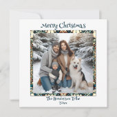 Blauw en Goud Sneeuwmannen Familiefoto Kerstmis Feestdagenkaart (Voorkant)