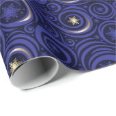 Blauw en Goud Sneeuwvlok Damaskpatroon Cadeaupapier (Rol Hoek)