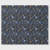 Blauw en Goud Sneeuwvlok Rode accenten Cadeaupapier (Vlak)