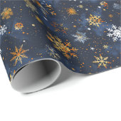 Blauw en Goud Sneeuwvlok Rode accenten Cadeaupapier (Rol Hoek)
