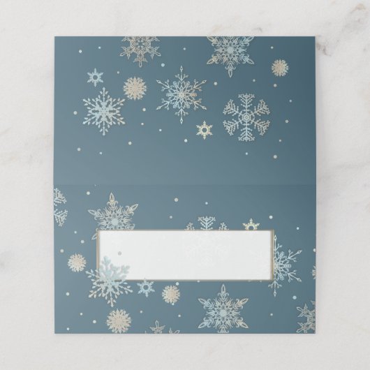 Blauw en Goud Sneeuwvlokken Trouwgevouwen Place Ca Plaatskaartje (Buitenkant ongevouwen)