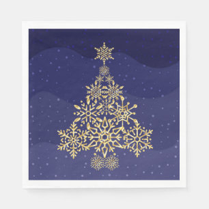 Blauw en goud sneeuwvlokkerige kerstboom servetten